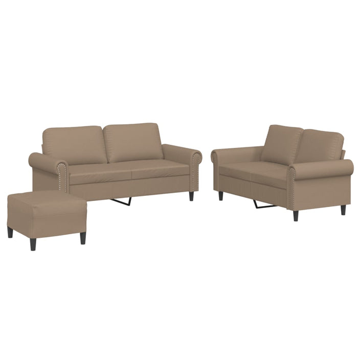 Set de canapele cu perne, 3 piese, cappuccino, piele ecologică - WALTI WALTI