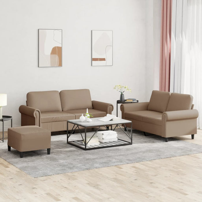 Set de canapele cu perne, 3 piese, cappuccino, piele ecologică - WALTI WALTI