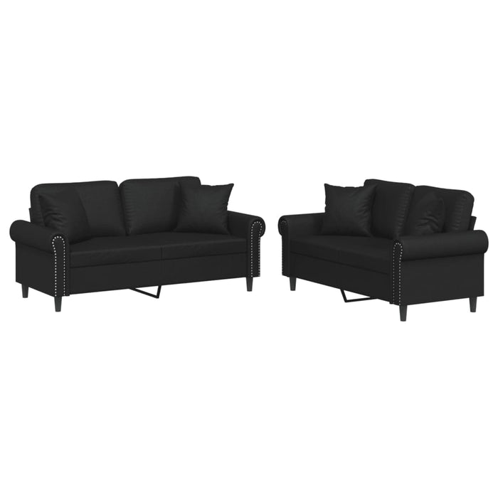 Set de canapele cu perne, 2 piese, negru, piele ecologică - WALTI WALTI
