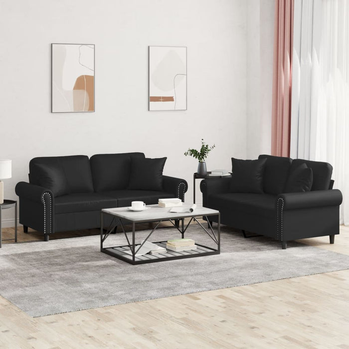 Set de canapele cu perne, 2 piese, negru, piele ecologică - WALTI WALTI