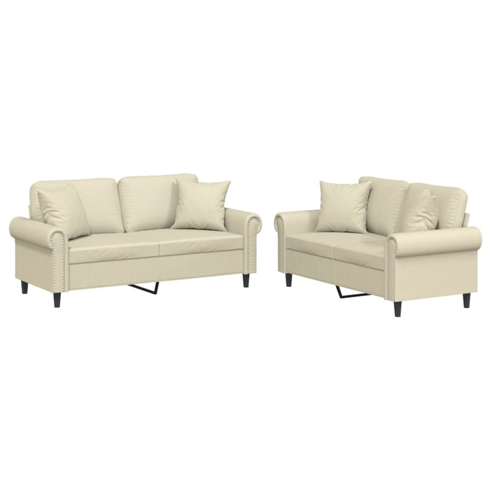 Set de canapele cu perne, 2 piese, crem, piele ecologică - WALTI WALTI