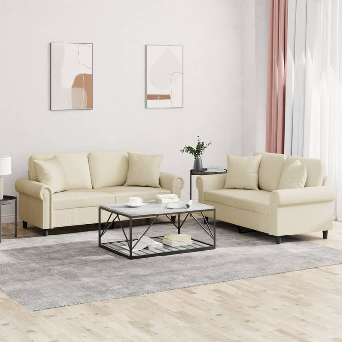 Set de canapele cu perne, 2 piese, crem, piele ecologică - WALTI WALTI