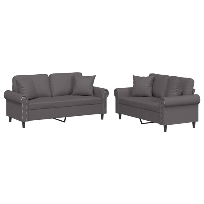 Set de canapele cu perne, 2 piese, gri, piele ecologică - WALTI WALTI