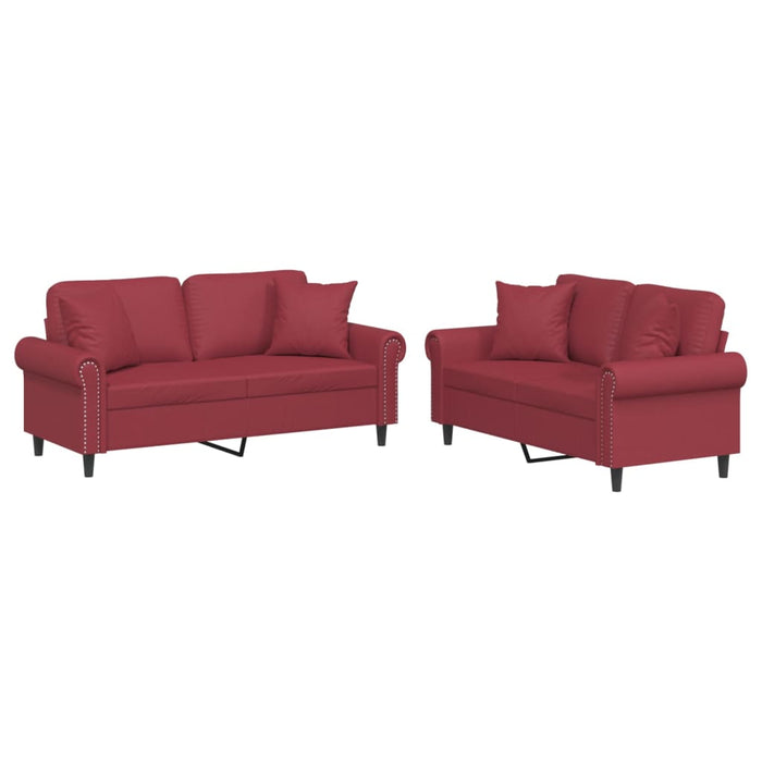 Set de canapele cu perne, 2 piese, roșu vin, piele ecologică WALTI