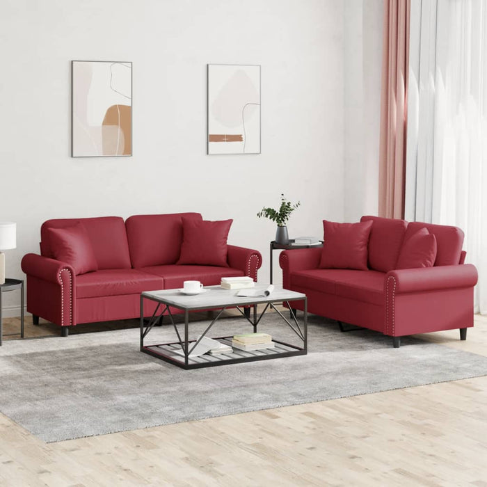 Set de canapele cu perne, 2 piese, roșu vin, piele ecologică WALTI