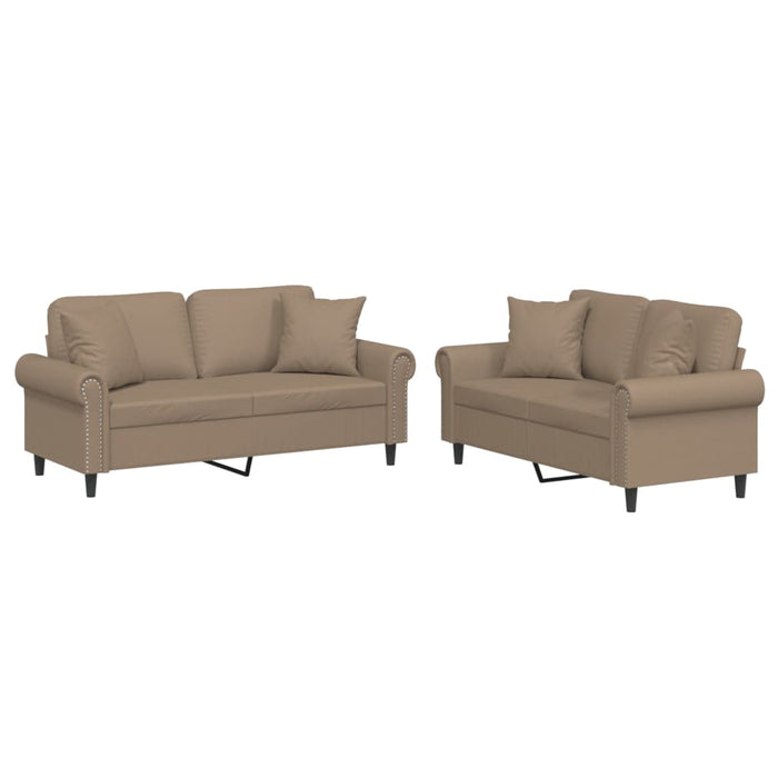 Set de canapele cu perne, 2 piese, cappuccino, piele ecologică WALTI