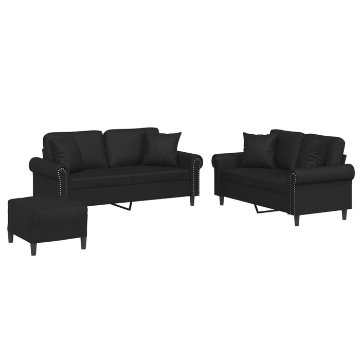 Set de canapele cu perne, 3 piese, negru, piele ecologică - WALTI WALTI