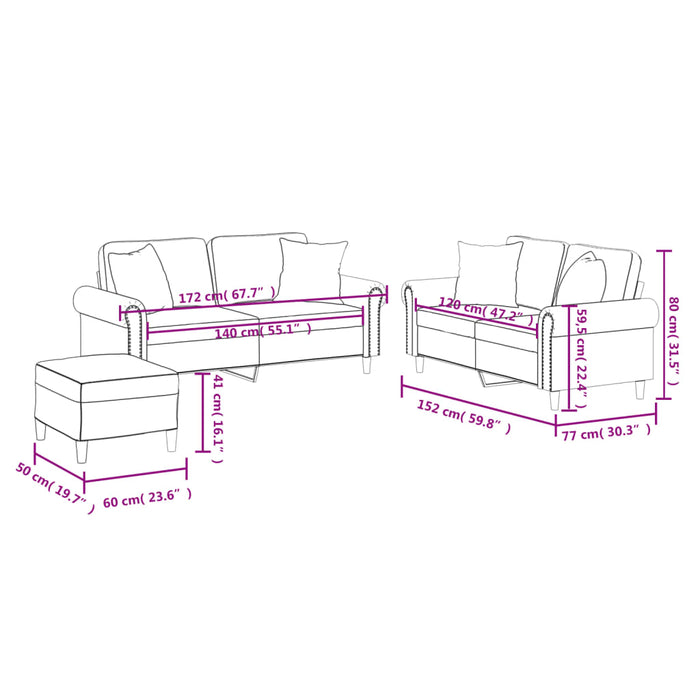 Set de canapele cu perne, 3 piese, negru, piele ecologică - WALTI WALTI