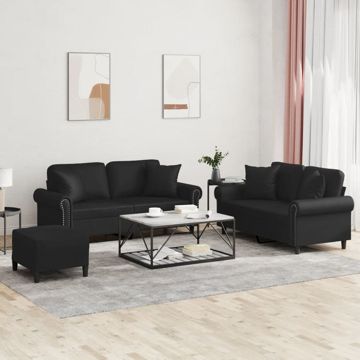 Set de canapele cu perne, 3 piese, negru, piele ecologică - WALTI WALTI