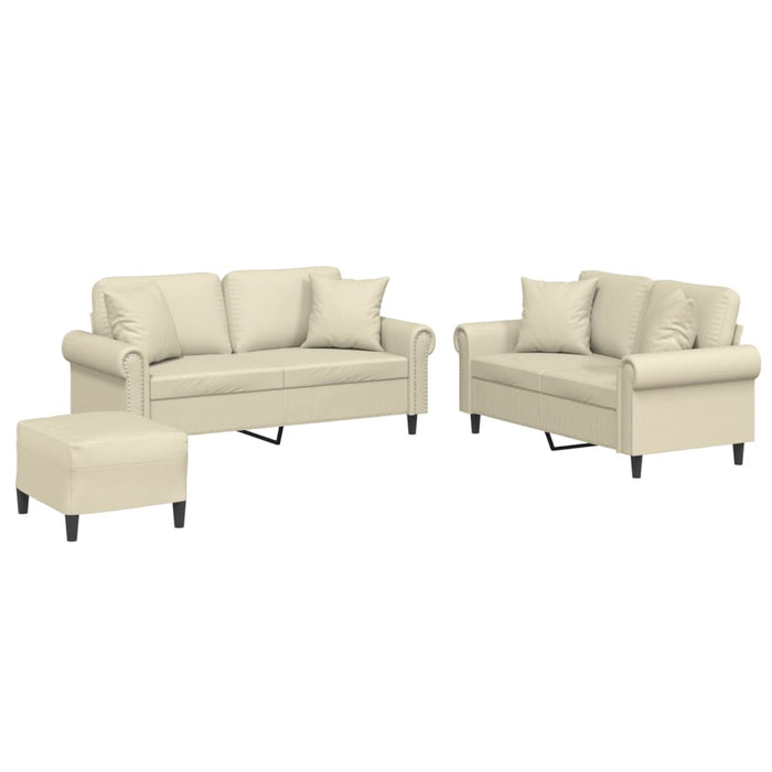 Set de canapele cu perne, 3 piese, crem, piele ecologică - WALTI WALTI