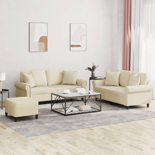 Set de canapele cu perne, 3 piese, crem, piele ecologică - WALTI WALTI