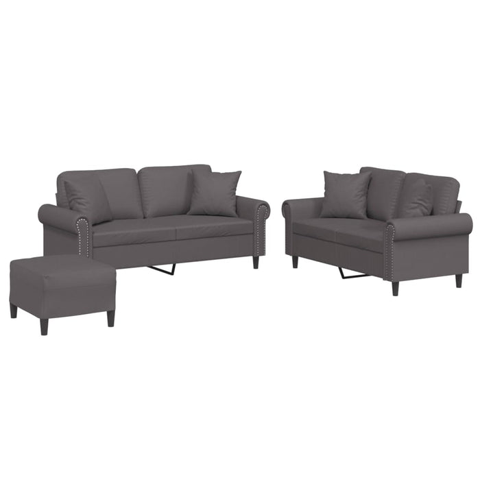 Set de canapele cu perne, 3 piese, gri, piele ecologică - WALTI WALTI