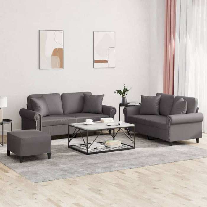 Set de canapele cu perne, 3 piese, gri, piele ecologică - WALTI WALTI