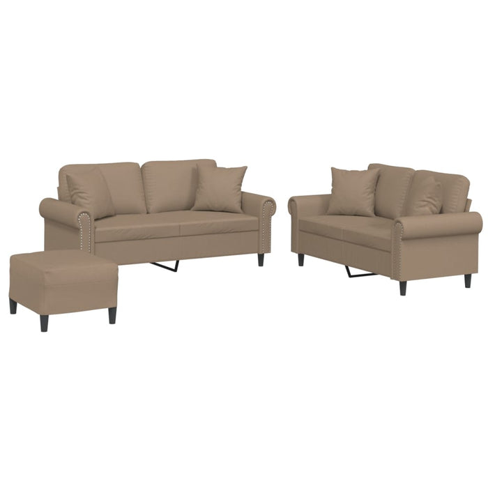 Set de canapele cu perne, 3 piese, cappuccino, piele ecologică - WALTI WALTI