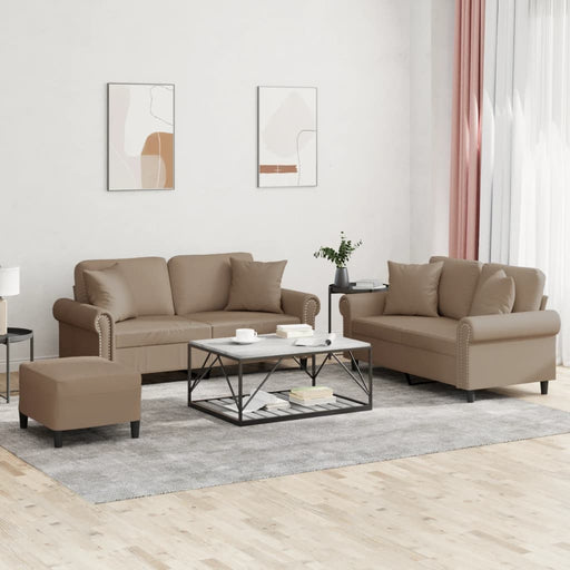 Set de canapele cu perne, 3 piese, cappuccino, piele ecologică - WALTI WALTI