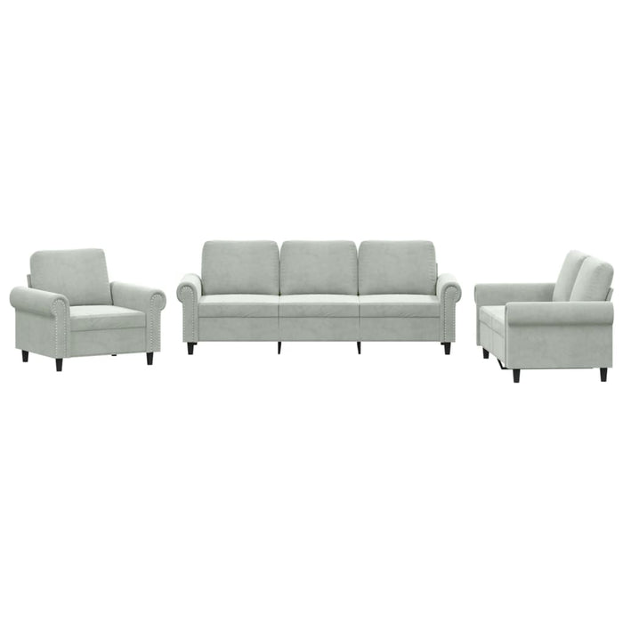 Set de canapele cu perne, 3 piese, gri deschis, catifea - WALTI WALTI