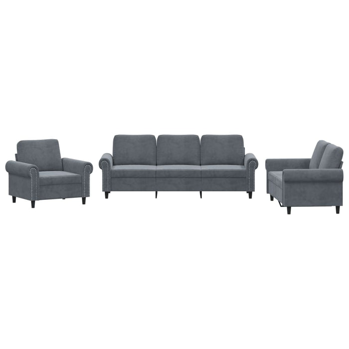 Set de canapele cu perne, 3 piese, gri închis, catifea - WALTI WALTI