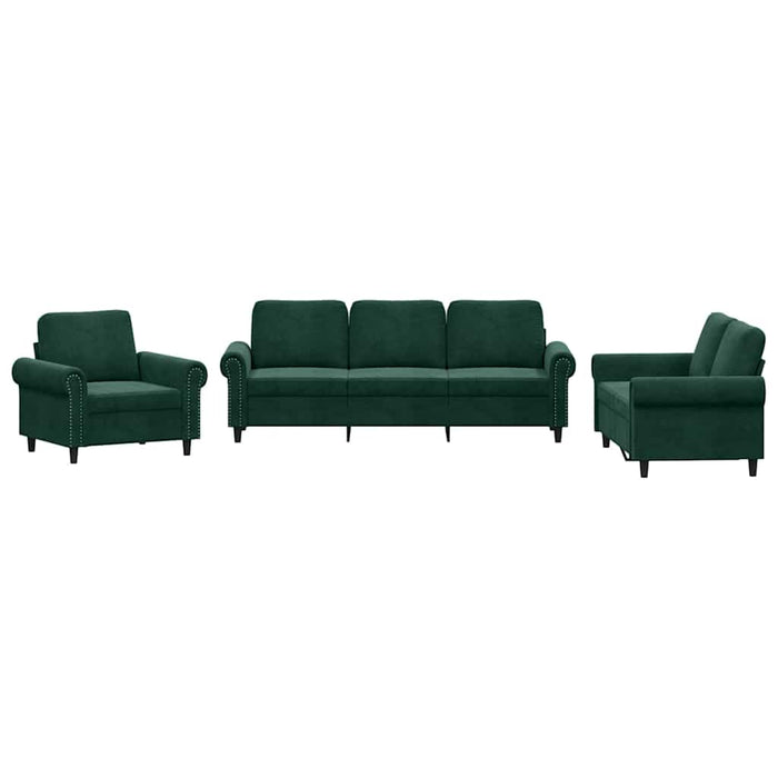 Set de canapele cu perne, 3 piese, verde închis, catifea - WALTI WALTI