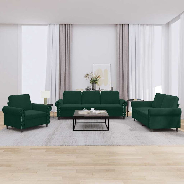 Set de canapele cu perne, 3 piese, verde închis, catifea - WALTI WALTI