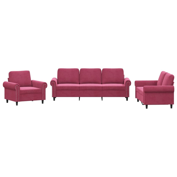 Set canapea cu perne, 3 piese, roșu vin, catifea - WALTI WALTI