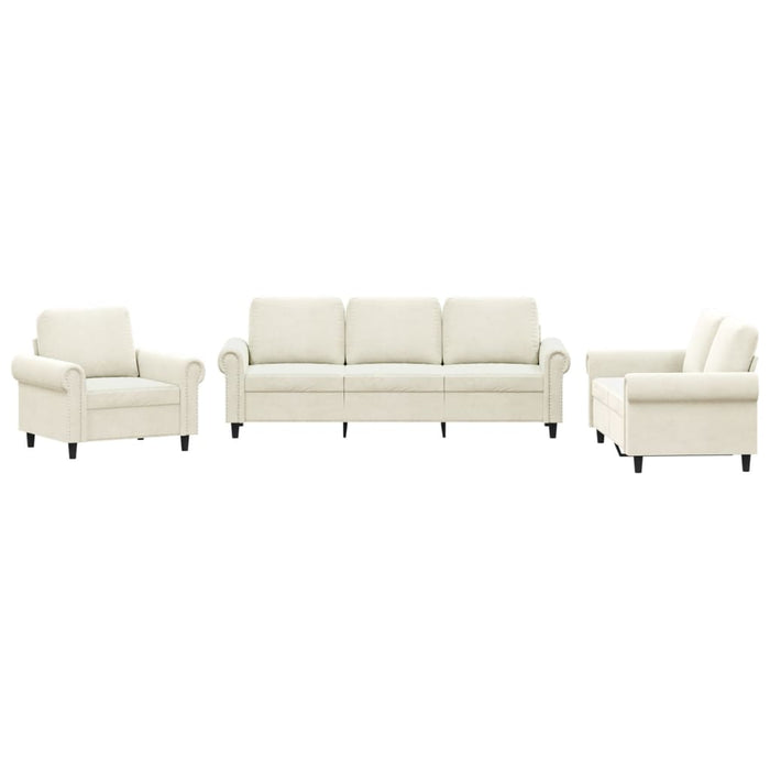 Set de canapele cu perne, 3 piese, crem, catifea WALTI