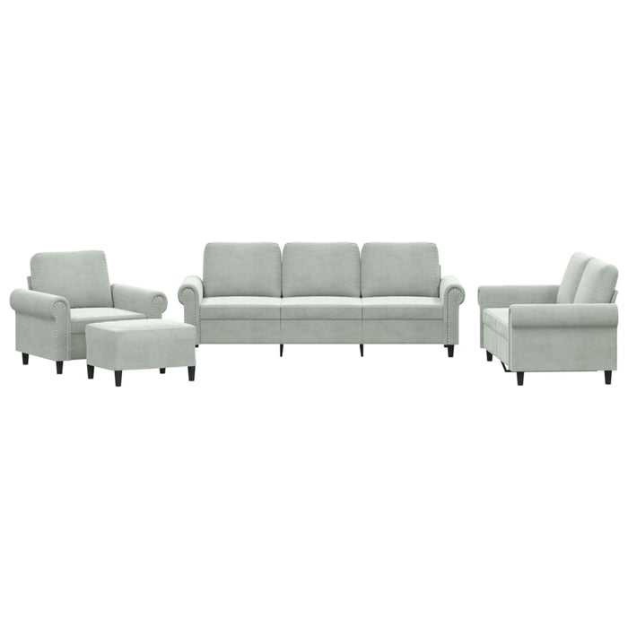 Set de canapele cu perne, 4 piese, gri deschis, catifea - WALTI WALTI