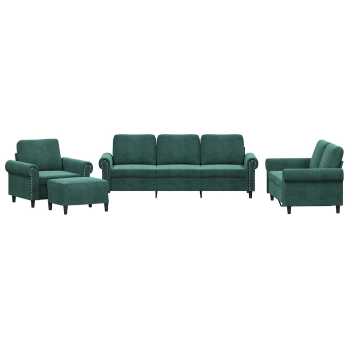 Set de canapele cu perne, 4 piese, verde închis, catifea - WALTI WALTI