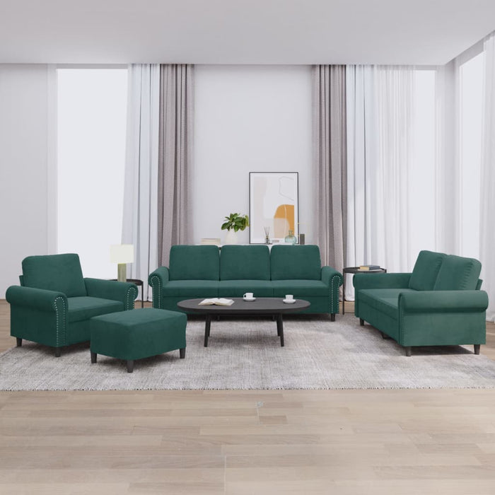 Set de canapele cu perne, 4 piese, verde închis, catifea - WALTI WALTI