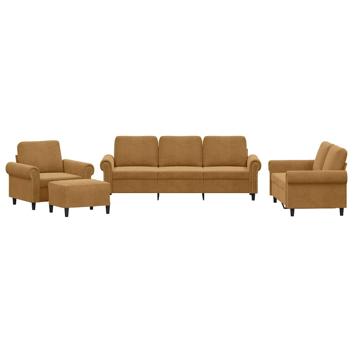 Set de canapele cu perne, 4 piese, maro, catifea WALTI
