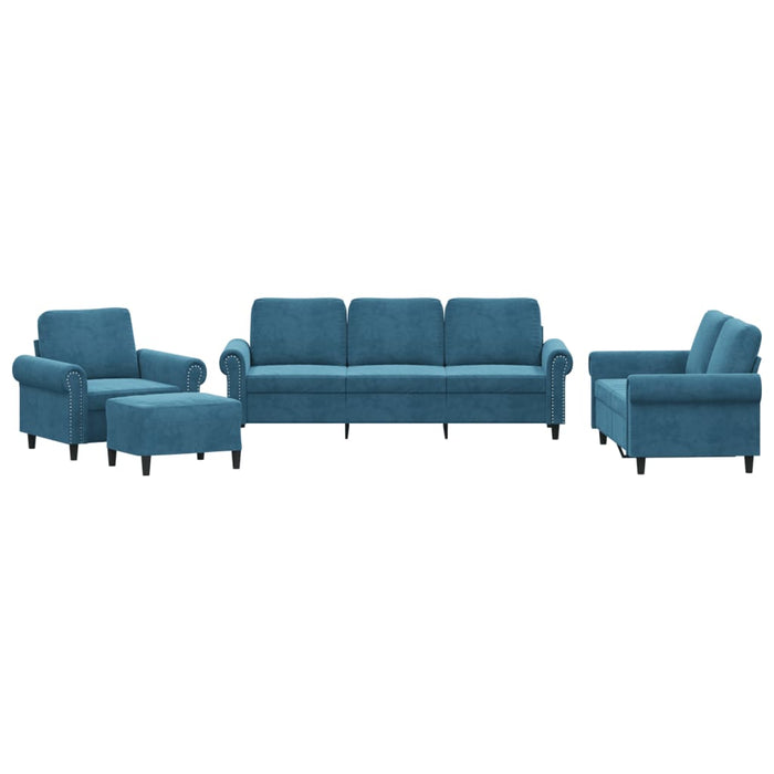 Set de canapele cu perne, 4 piese, albastru, catifea WALTI