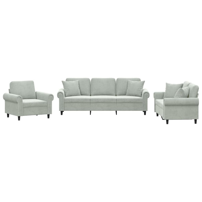 Set de canapele, 3 piese, cu perne, gri deschis, catifea - WALTI WALTI