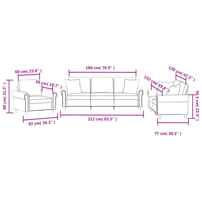 Set canapea cu perne, 3 piese, roz, catifea - WALTI WALTI