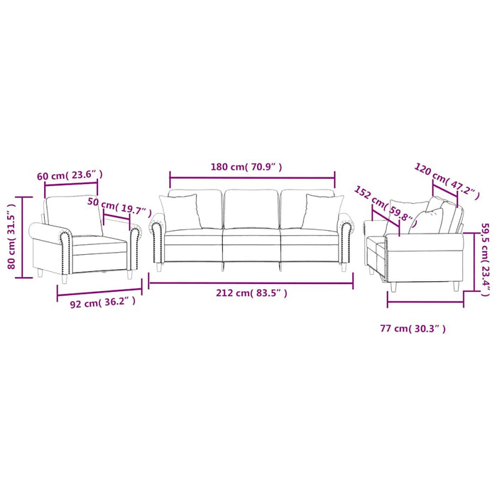 Set de canapele cu perne, 3 piese, galben, catifea WALTI