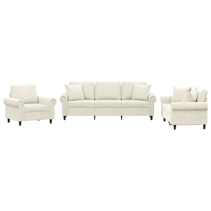 Set de canapele cu perne, 3 piese, crem, catifea - WALTI WALTI