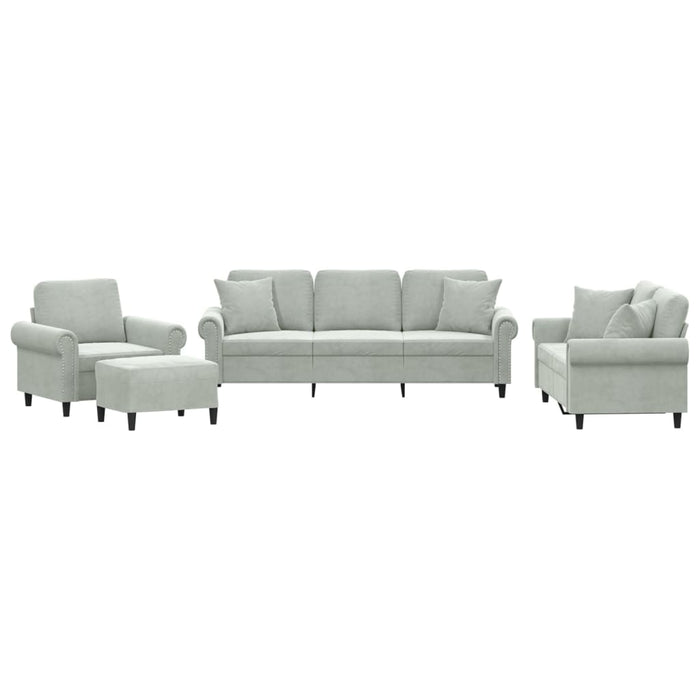 Set canapea cu perne, 4 piese, gri deschis, catifea - WALTI WALTI
