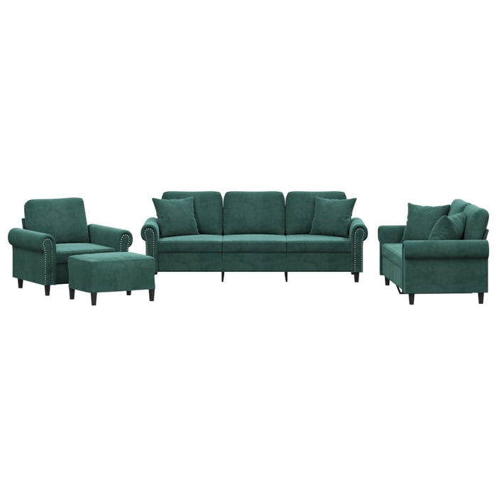 Set canapea cu perne, 4 piese, verde închis, catifea - WALTI WALTI