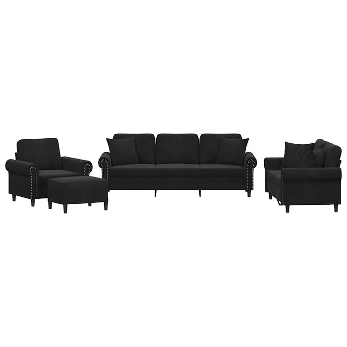 Set de canapele cu perne, 4 piese, negru, catifea - WALTI WALTI
