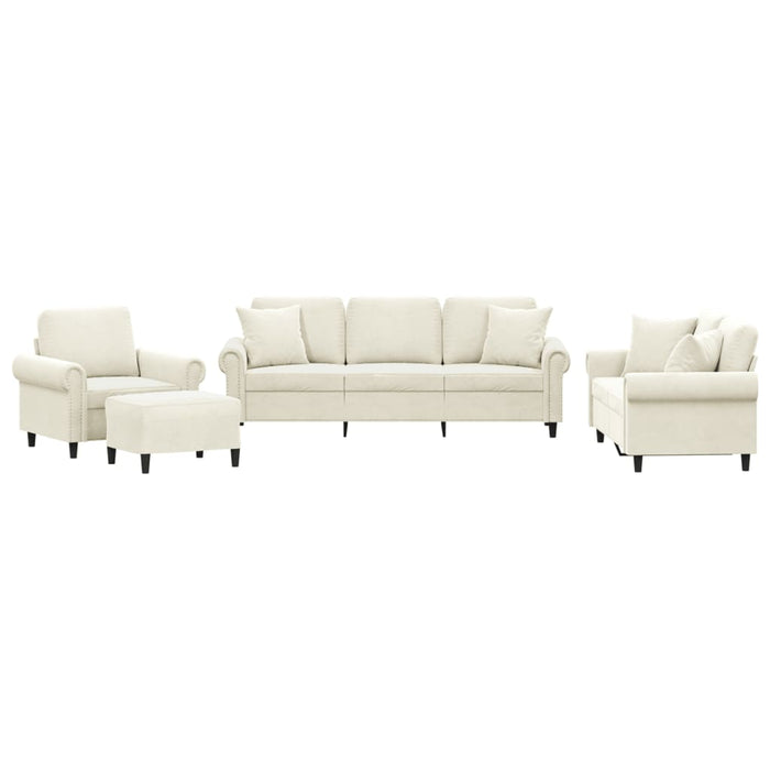 Set de canapele cu perne, 4 piese, crem, catifea - WALTI WALTI