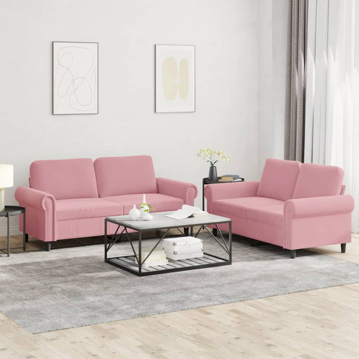 Set de canapele cu perne, 2 piese, roz, catifea - WALTI WALTI