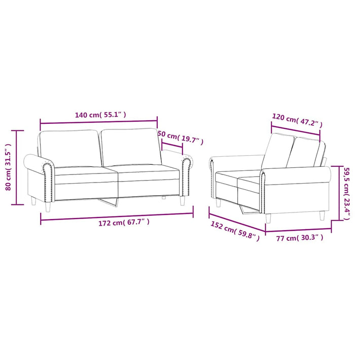 Set de canapele cu perne, 2 piese, negru, catifea - WALTI WALTI