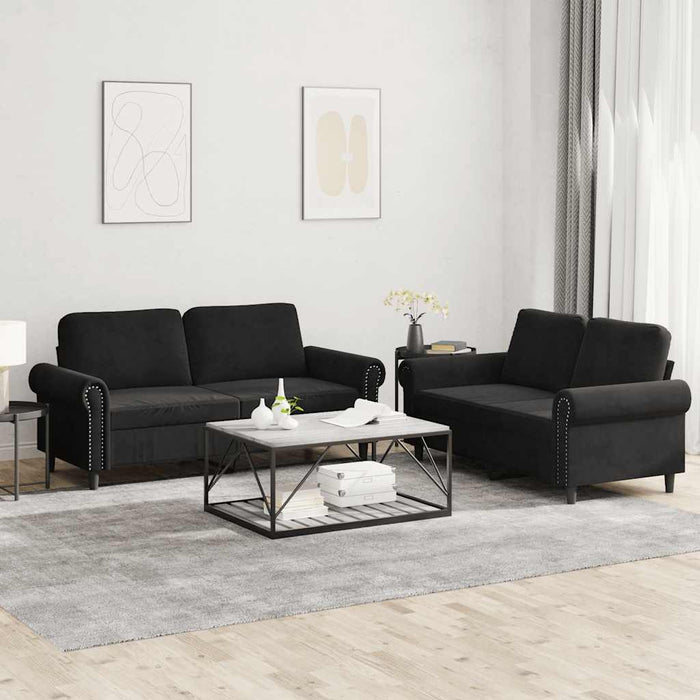 Set de canapele cu perne, 2 piese, negru, catifea - WALTI WALTI