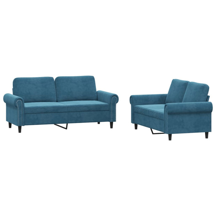 Set de canapele cu perne, 2 piese, albastru, catifea WALTI