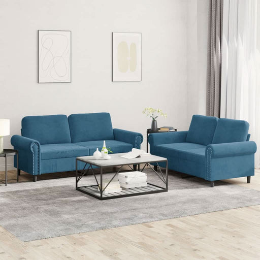 Set de canapele cu perne, 2 piese, albastru, catifea - WALTI WALTI
