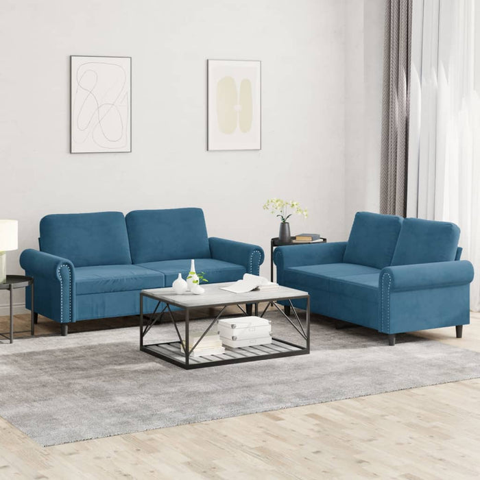 Set de canapele cu perne, 2 piese, albastru, catifea WALTI