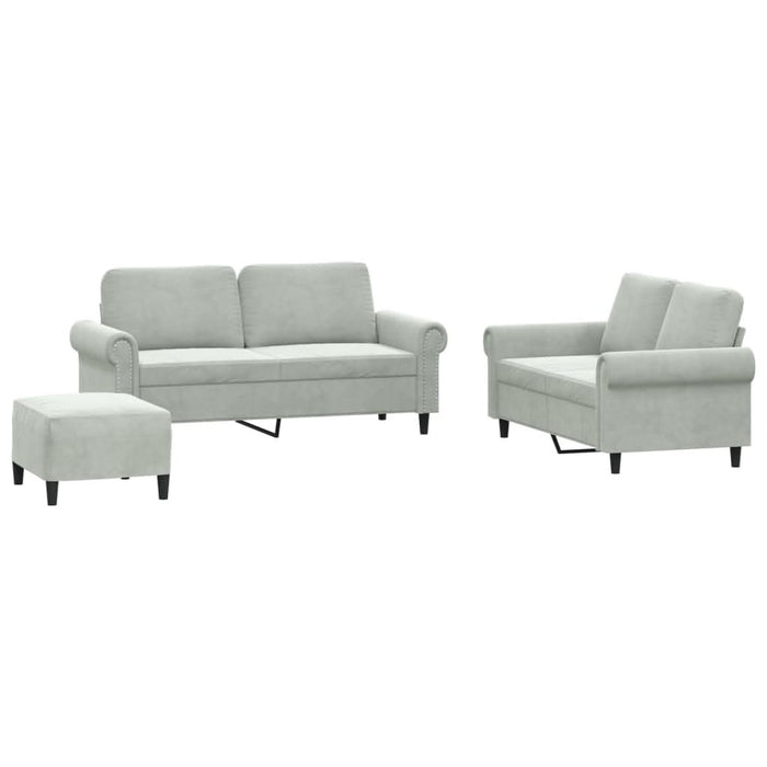 Set de canapele cu perne, 3 piese, gri deschis, catifea - WALTI WALTI
