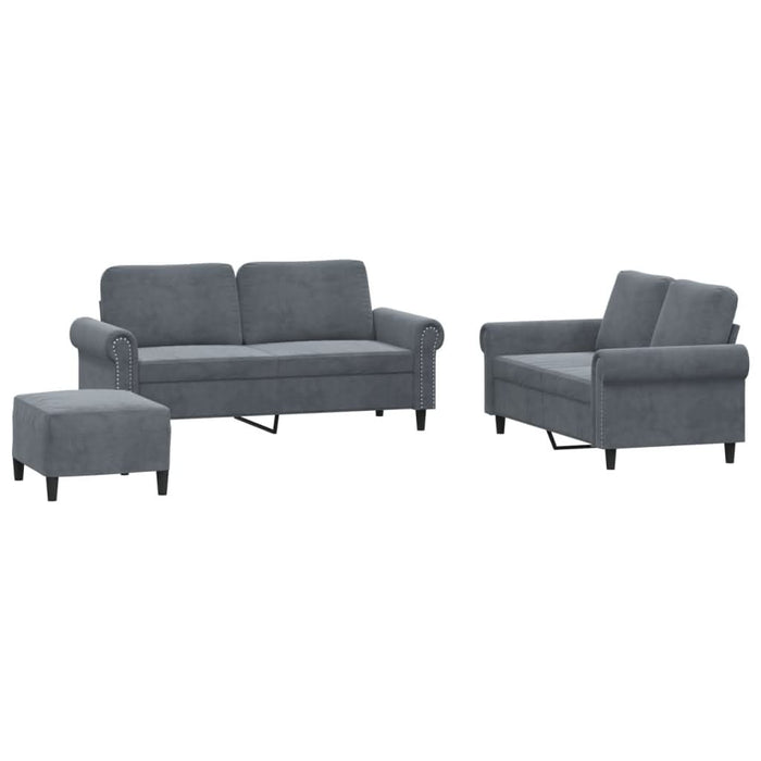 Set de canapele cu perne, 3 piese, gri închis, catifea - WALTI WALTI