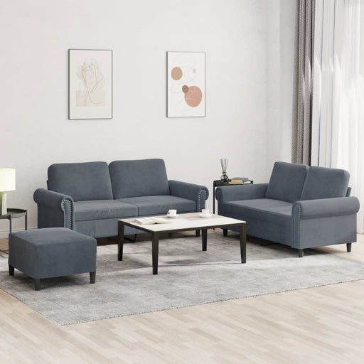 Set de canapele cu perne, 3 piese, gri închis, catifea - WALTI WALTI