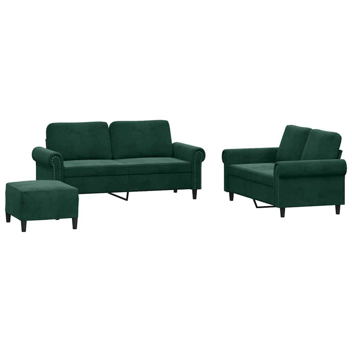 Set de canapele cu perne, 3 piese, verde închis, catifea - WALTI WALTI
