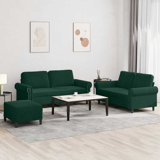 Set de canapele cu perne, 3 piese, verde închis, catifea - WALTI WALTI