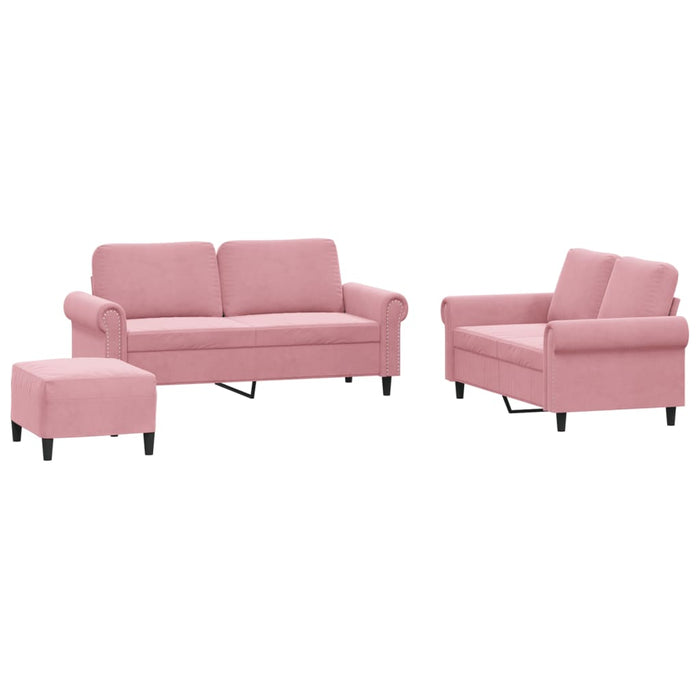 Set de canapele cu perne, 3 piese, roz, catifea - WALTI WALTI